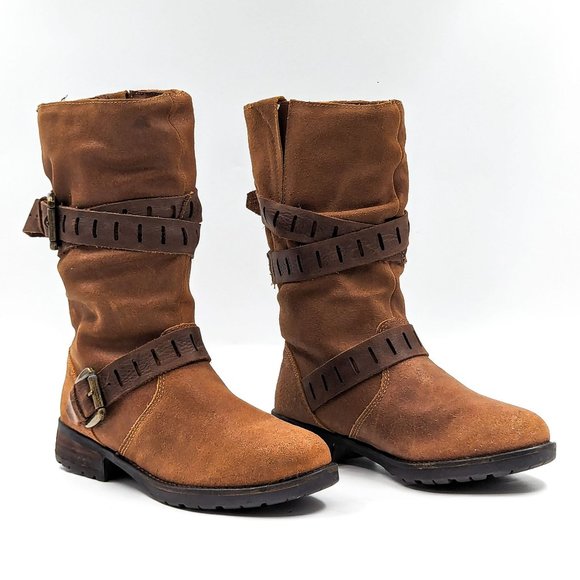 Cougar Women Belt Brown Leather Waterproof Moto Buckle Strap Winter Boots size 6 - Picture 1 of 11